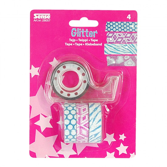 Блестящо декоративно тиксо WASHI TAPE, 4 бр. + поставка