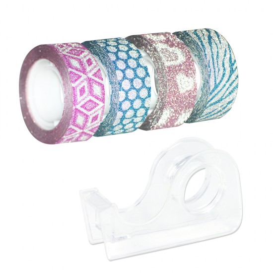 Блестящо декоративно тиксо WASHI TAPE, 4 бр. + поставка