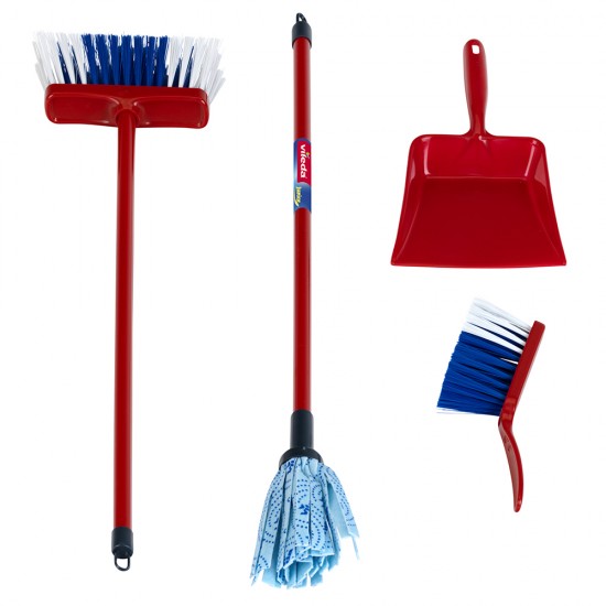 We Clean, Детски комплект за почистване Vileda – моп, метла и лопатка, 4 части We Clean, Детски комплект за почистване Vileda – моп, метла и лопатка, 4 части