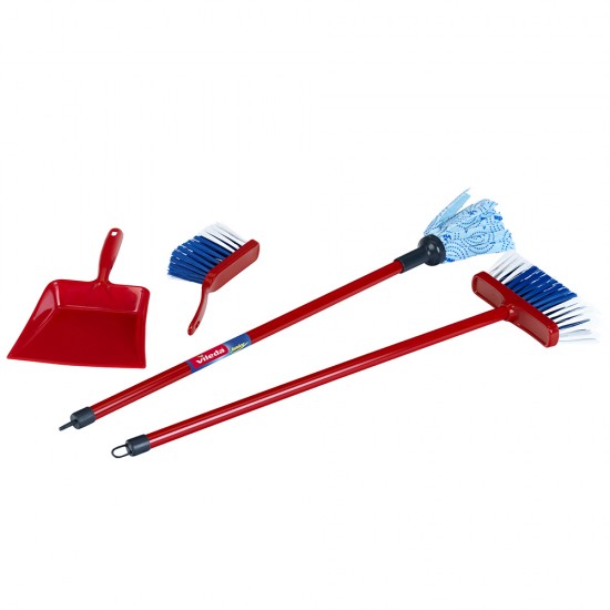 We Clean, Детски комплект за почистване Vileda – моп, метла и лопатка, 4 части We Clean, Детски комплект за почистване Vileda – моп, метла и лопатка, 4 части