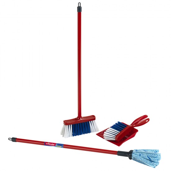 We Clean, Детски комплект за почистване Vileda – моп, метла и лопатка, 4 части We Clean, Детски комплект за почистване Vileda – моп, метла и лопатка, 4 части
