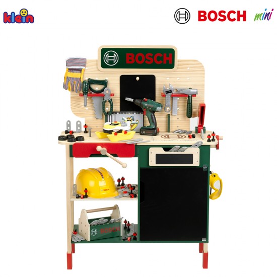 Bosch Mini, Детска дървена работилница „Малък майстор“, 100 части, от борова дървесина