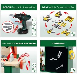 Bosch Mini, Детска дървена работилница „Малък майстор“, 100 части, от борова дървесина