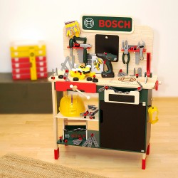 Bosch Mini, Детска дървена работилница „Малък майстор“, 100 части, от борова дървесина