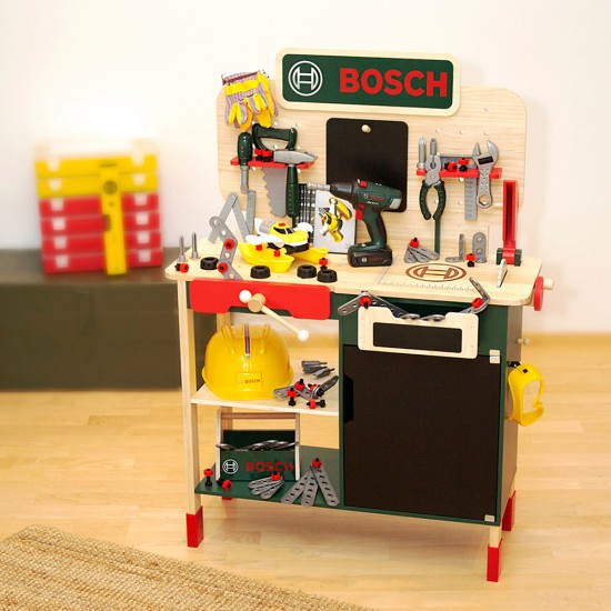 Bosch Mini, Детска дървена работилница „Малък майстор“, 100 части, от борова дървесина